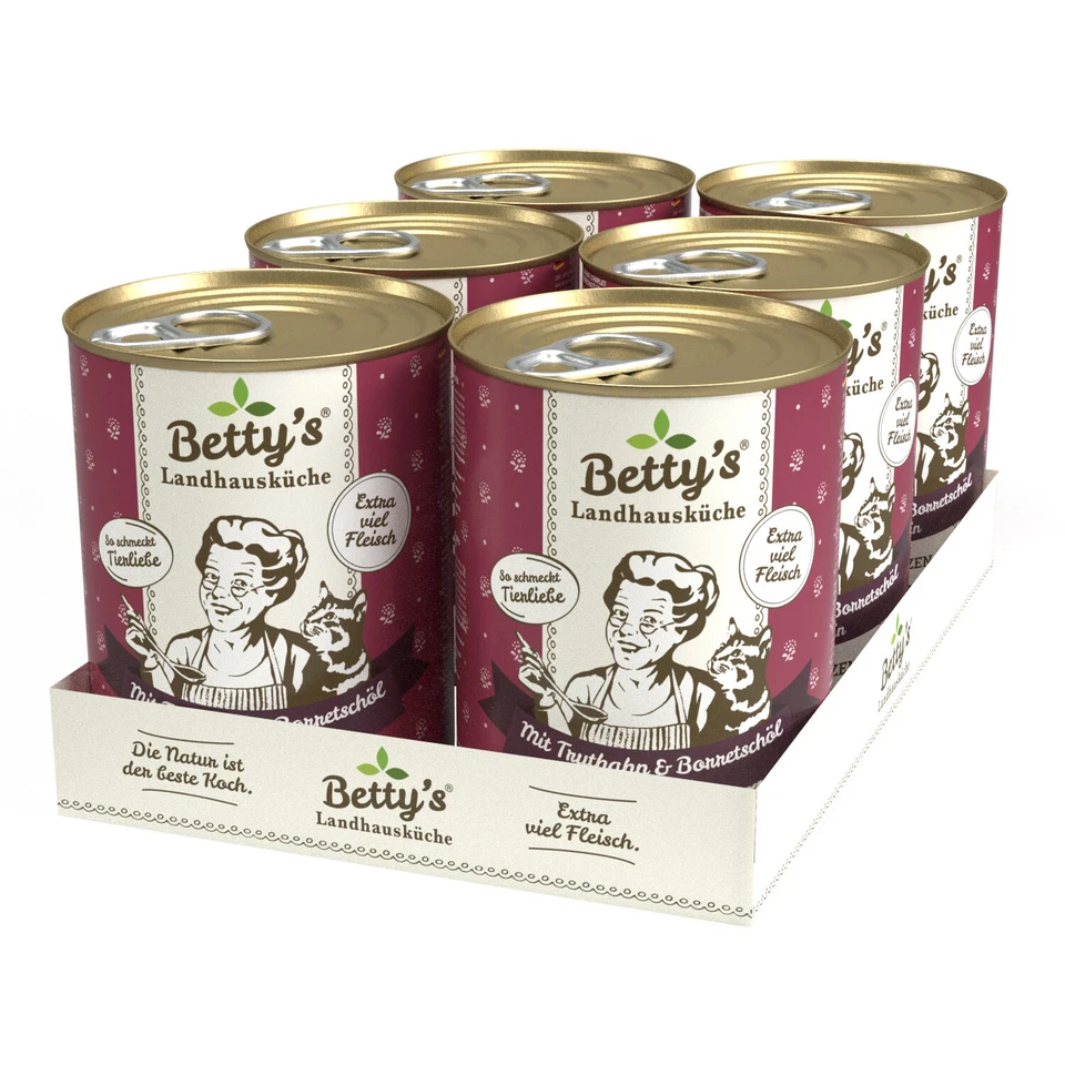 Betty`s Landhausküche Katze mit Truthahn & Borretschöl 6 x 400g (9,63€/1kg) - Bild 1 von 1