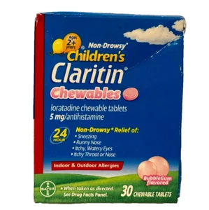 Children's (Age 2+) Claritin Chewable Bubble Gum Flavor 30 Tablets EXP 07/2025 - Picture 1 of 2