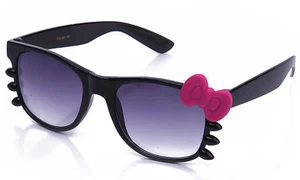 Black Sunglasses Glossy Frame Matte Rubber Bow & Whiskers Accents - Picture 1 of 7