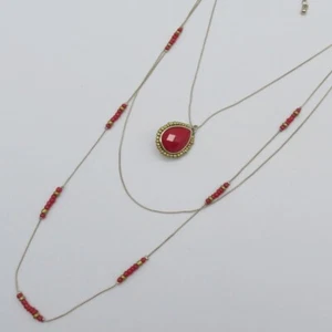 Collar de cuentas con colgante de lágrima roja tono dorado en capas * - Imagen 1 de 10
