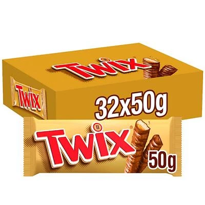 Twix Creamy Milk Chocolate Bars Biscuit Smooth Caramel Filling Box Pack 32 x 50g - Image 1 of 4