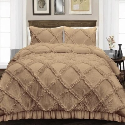Ruffle Duvet Cover with Pillow Case Quilt Set Twin Queen King Colorful Soft - Image 1 of 3