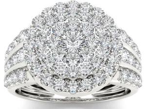 10K White Gold 2ct TDW Diamond Cluster Ring - Picture 1 of 6
