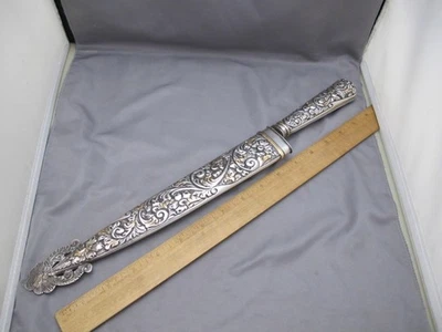 CUCHILLO GAUCHO ARGENTINO muy grande con vaina y empuñadura plateada y dorada - ¡16 3/4 pulgadas! Foto 1 de 4