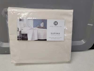 Hotel Collection 680 TC 100% Algodón Supima Extra Profundo KING Sábana Plana Marfil Nuevo Foto 1 de 4