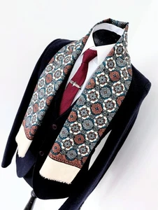 Men's Vintage Geometric Scarf, Gents 60's Silky Multi Colour Scarf Opera Cravat - Picture 1 of 9