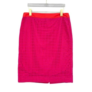 Talbots 6 Fuchsia Pink Eyelet Orange Contrast Lining High Rise Pencil Skirt - Picture 1 of 8