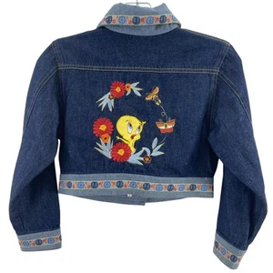 VTG Looney Tunes Tweety Bird Blue Denim Cotton Jean Jacket Girls Size 7 Preowned - Picture 1 of 4