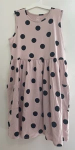 wonder nation Kid Girl Big Polka Dot Cotton Blend Sleeveless Tank Dress Pink XXL - Picture 1 of 6
