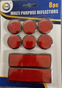 SET RIFLETTORI MOTO POSTERIORI 8 PZ LUCE ROSSA BICI AUTO CARAVAN SET DISCHI RIFLETTORE - Foto 1 di 4