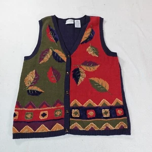 Vintage 3D Cardigan Sweater Vest Womens Large Red Floral Nordic Aztec Outdoor - Picture 1 of 14