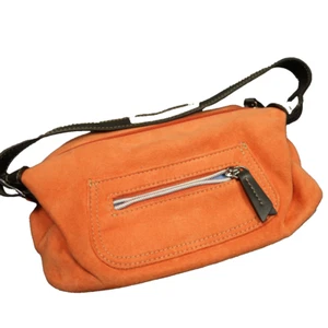 Liz Claiborne Faux Suede Small Shoulder Bag Faux Leather Strap Zip Pocket Orange - Picture 1 of 16