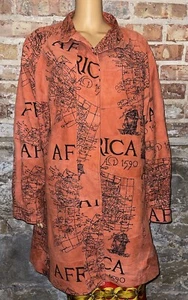 VTG African Star Orange Leather Trench Coat 1590 Topography Maps Ships One Size - Picture 1 of 15