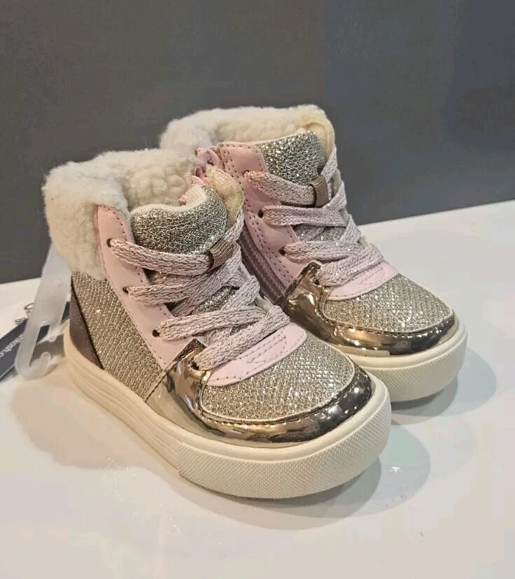 OshKosh B'Gosh NWT Toddler Farrah Ankle Boot High Top Size 4 Gold Metallic Pink - Image 1 of 4