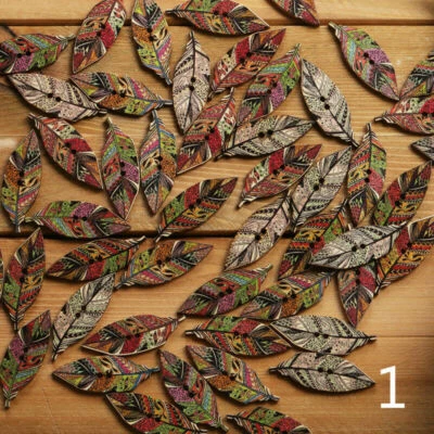 50pcs Wood Buttons Ethnic Indian Feather Leaf Retro Sewing Craft DIY Novelty - Image 1 of 4