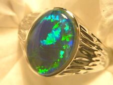 Mens Opal Ring Sterling Silver Natural Opal Triplet. 14x10mm Oval item 180977.