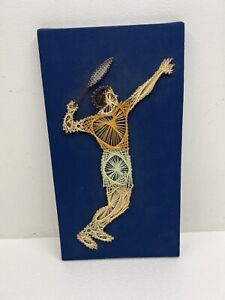 Vintage TENNIS PLAYER STRING WALL ART nail hanging mid century modern badminton