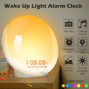 Wake-up Light Sunrise Alarm Clock LED FM Radio Bedside Sounds Night Lamp 7 Color - Picture 1 of 14