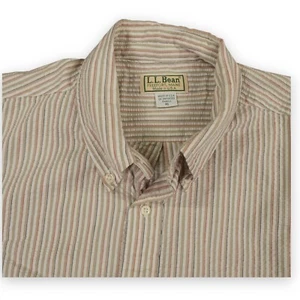 Vintage LL Bean Hemd Herren Extra Large braun Seersucker gestreift USA Preppy Bootfahren - Bild 1 von 6