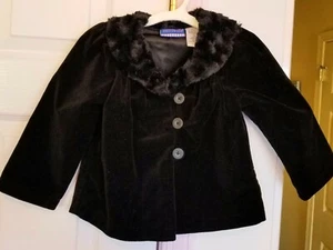 ADORABLE Miniville Girls Black Velvet & Faux Fur Swing Jacket Size 4T - Picture 1 of 7