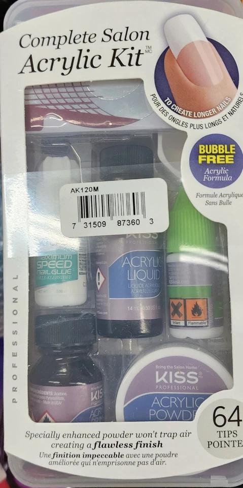 2 paquetes de kit completo de acrílico de salón KISS 64 puntas de uñas #00002 AK120 nuevo sellado Foto 1 de 1