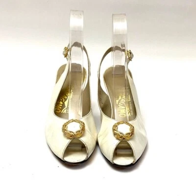 Vintage 1980s white leather slingback heels by Salvatore Ferragamo size 7.5 - Image 1 of 4
