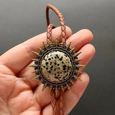 Collar de boda de cuerda de PU vintage vaquero occidental corbata bolo piedra manchada natural Foto 1 de 4