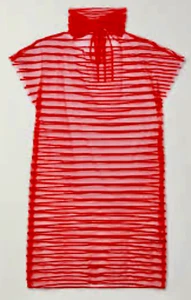 DRIES VAN NOTEN Red Flocked Mesh Turtleneck Shift Dress / Top Size Small - Picture 1 of 8