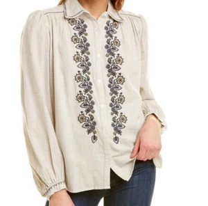 Max Studio Women’s Long Sleeve Button Down Embroidered Top Size Large Cotton NEW - Picture 1 of 10