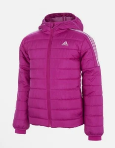 Adidas Classic Puffer Coat Girls Fuschia Pink White Black Jacket - Picture 1 of 3
