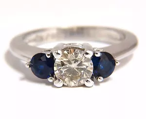 1.44CT NATURAL ROUND DIAMOND & SAPPHIRE THREE STONE CLASSIC 14KT+ - Picture 1 of 6