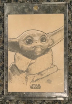 Star Wars Galaxy Chrome Sketch Card GROGU 1/1 Signed Alex Mines - Image 1 of 2