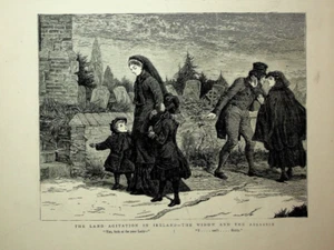 1881 Landagitation in Irland Witwe & Assassine Original Holzschnitt Gravur - Bild 1 von 1