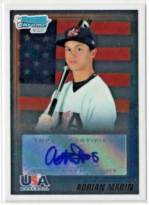 2010 年 BOWMAN CHROME 选秀阿德里安·马林 #USAA-12 亲笔签名美国棒球 — 第 1/2 张图片