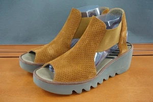Fly London Shoes Womens Size 40 Brown Open Toe Suede Platform Sandals Comfort - Picture 1 of 13