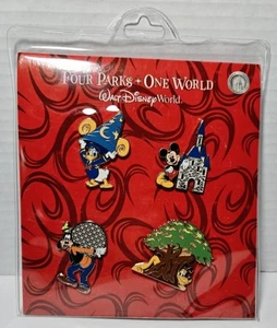 Four Parks One World 4 Pin Set Disney World Donald Goofy Pluto Mickey New - Picture 1 of 4