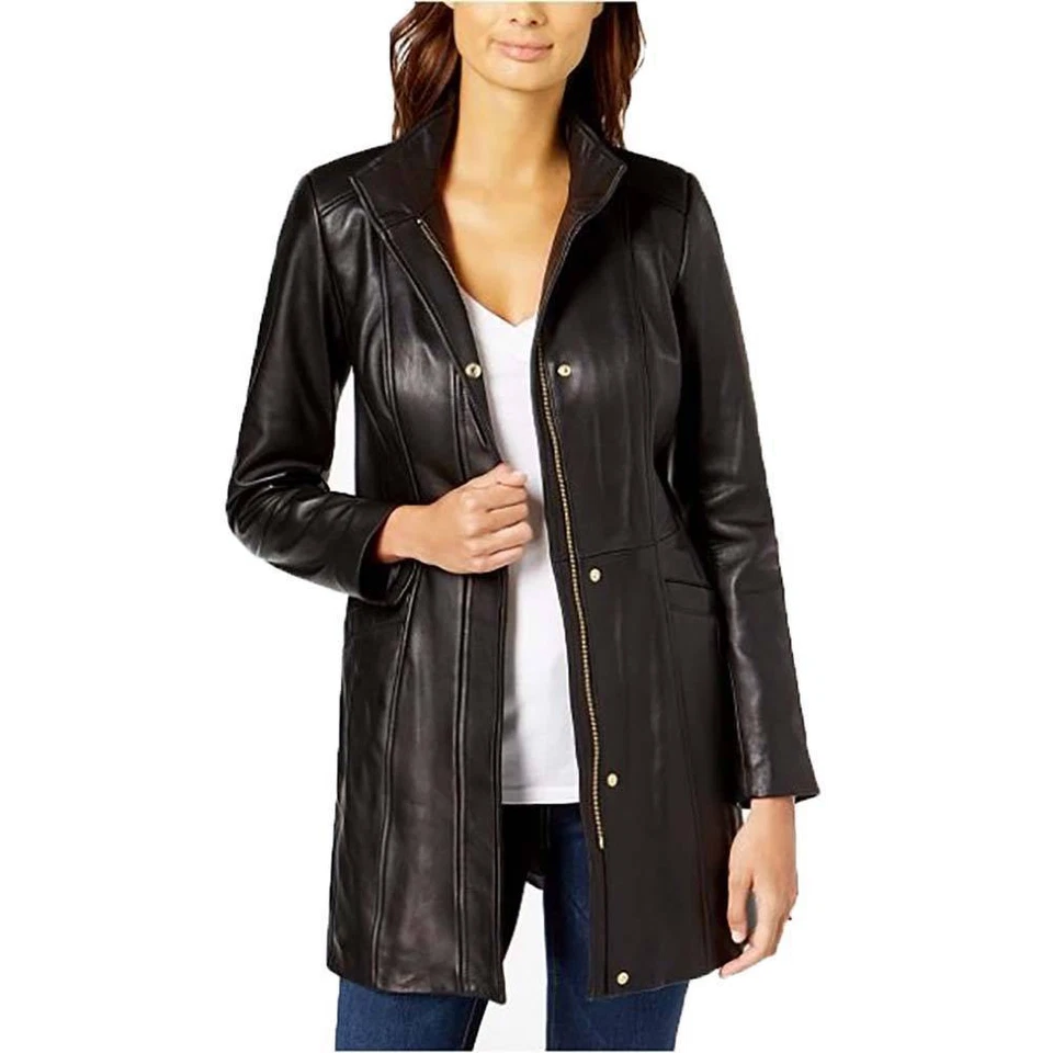 Cole Haan Women's Leather Collarless Jacket Black Small