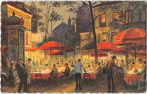 Les Feeries Nocturnes PARIS Montmartre Night Scene Cafe Art Vintage Postcard - Picture 1 of 2