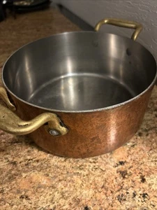Vintage Cop R Chef 8x4 Paata Stock Pot Doubke HandlaCopper W 2 Handle NO LID - Picture 1 of 8