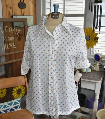 Camisa Russ Toggs Floral Manga Puño Años 60 Nueva con Etiquetas-Cuello Mariposa Inventario Muerto Talla Grande Foto 1 de 4