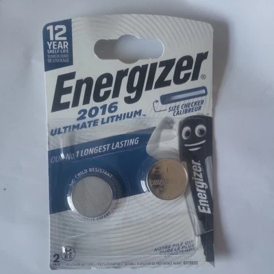 Energizer CR2016 3V Ultimate Lithium Coin Battery - 2 Pack - 12 Years Shelf Life - Image 1 of 2