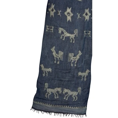 Cachecol de seda raro vintage Ralph Lauren feito no Japão cavalo índigo galo equestre - Imagem 1 de 4