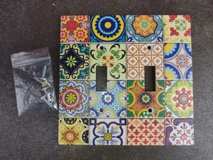 NEW 2 Gang Wall Plate Toggle Light Switch Outlet Cover Deco Folk Art Patches - Picture 1 of 1