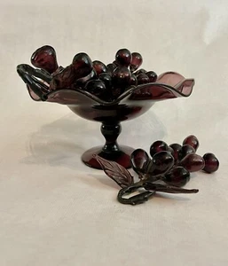 VTG MCM Murano Hand Blown Art Glass, Purple Grape Clusters & Bowl - Picture 1 of 12