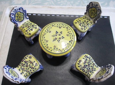 Vintage Porcelain Table 4 Chairs Set French Country Dollhouse 1:12 Hand Painted - Image 1 of 4