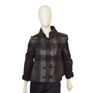 Burberry Chaqueta Abrigo Mujer Corto Estampado Cuadros Gris Metálico US 8, IT 42 - Imagen 1 de 10