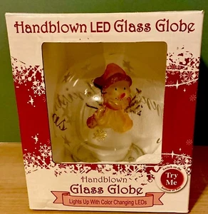 Handblown LED Glass Christmas Globe With Snowman Color Changing NIB - Picture 1 of 12