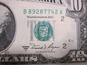 1981A $10 FRN #B89287742A - Picture 1 of 9