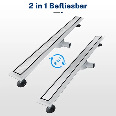 SONNI Duschrinne Edelstahl Duschablauf Flach befliesbar Bad 360° Siphon 50-110cm