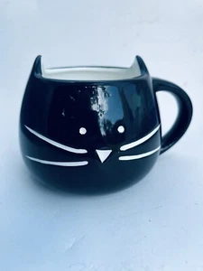Taza de café cara de gato negro con orejas cabeza de gatito bigotes blancos taza de té cerámica brillante - Imagen 1 de 4